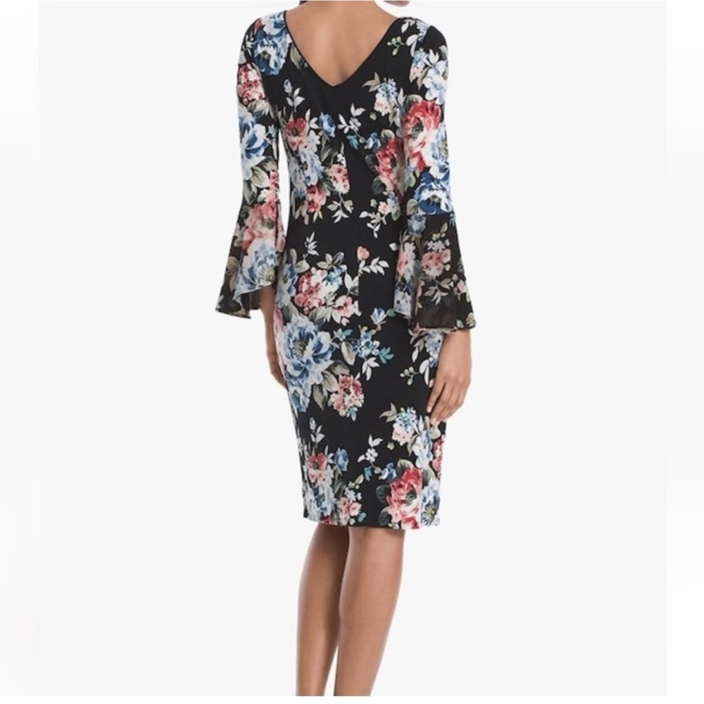 WHBM elegant floral design midi dress with bell sleeves,Small